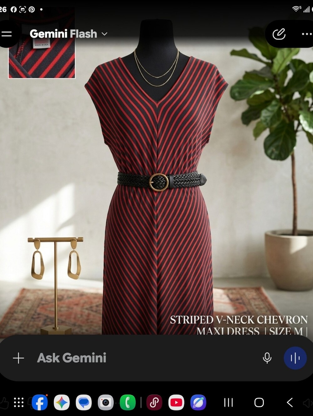 Womens casual striped v neck midi dress